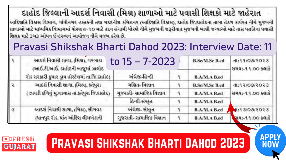 Pravasi Shikshak Bharti Dahod 2023
