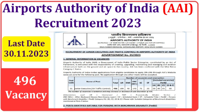 AAI has released a notification for 496 JE