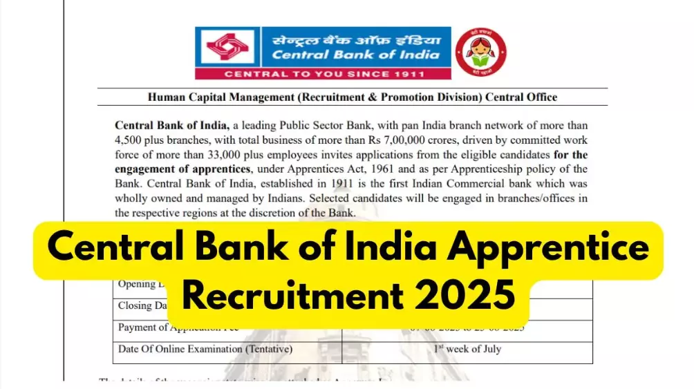 Central Bank of India Apprentice Recruitment 2025 – Apply Online for 4500 Posts 2 Central Bank of India Apprentice Recruitment 2025
