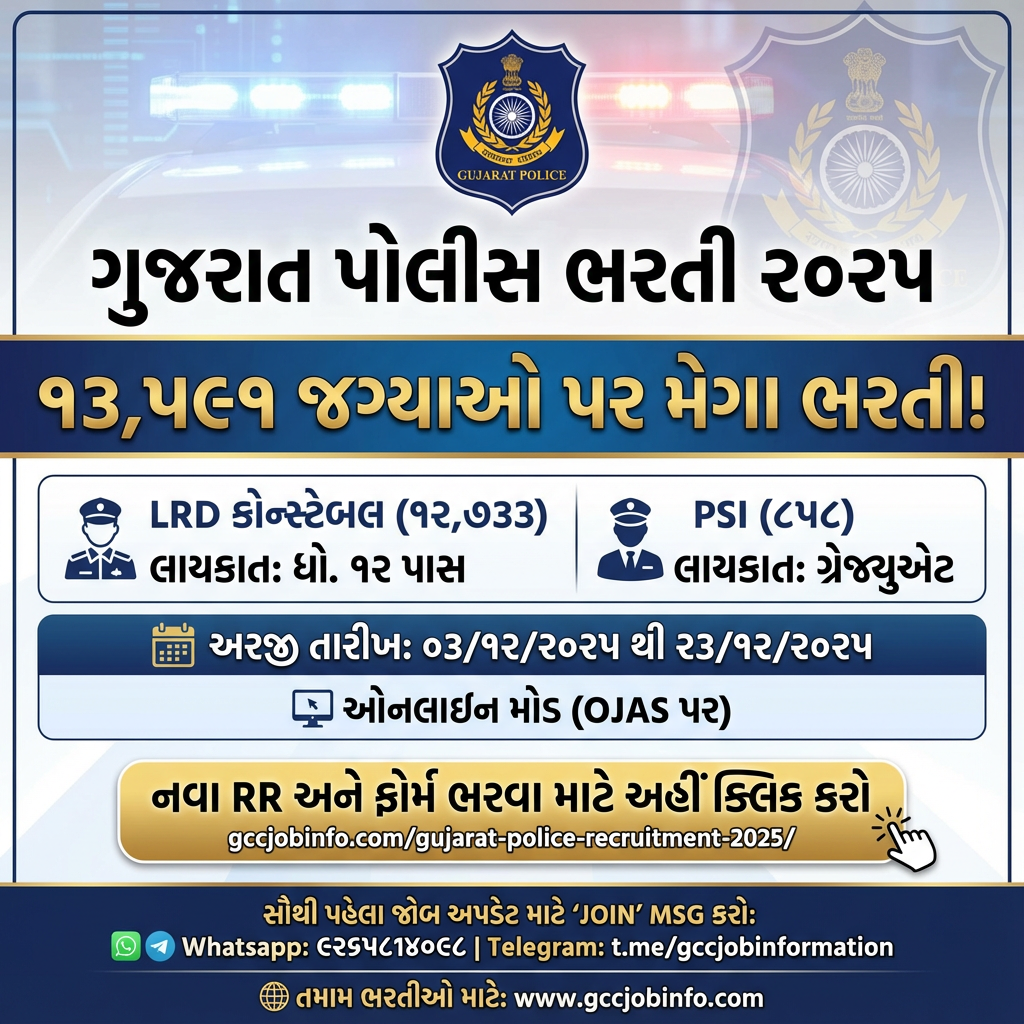Gujarat Police Recruitment 2025: Apply Online for 13,591 PSI & LRD Constable Posts 2 Gujarat Police Recruitment 2025