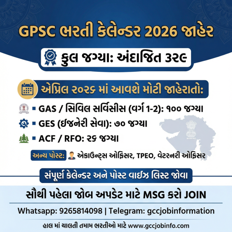 Gujarat Kanya Vidhyalay Bharti 2024: ગુજરાતમાં કન્યા વિદ્યાલયમાં ક્લાર્ક, હેલ્પર, ગૃહમાતા, શિક્ષક તથા અન્ય પદો પર પરીક્ષા વગર ભરતી જાહેર 4 GPSC Exam Calendar 2026