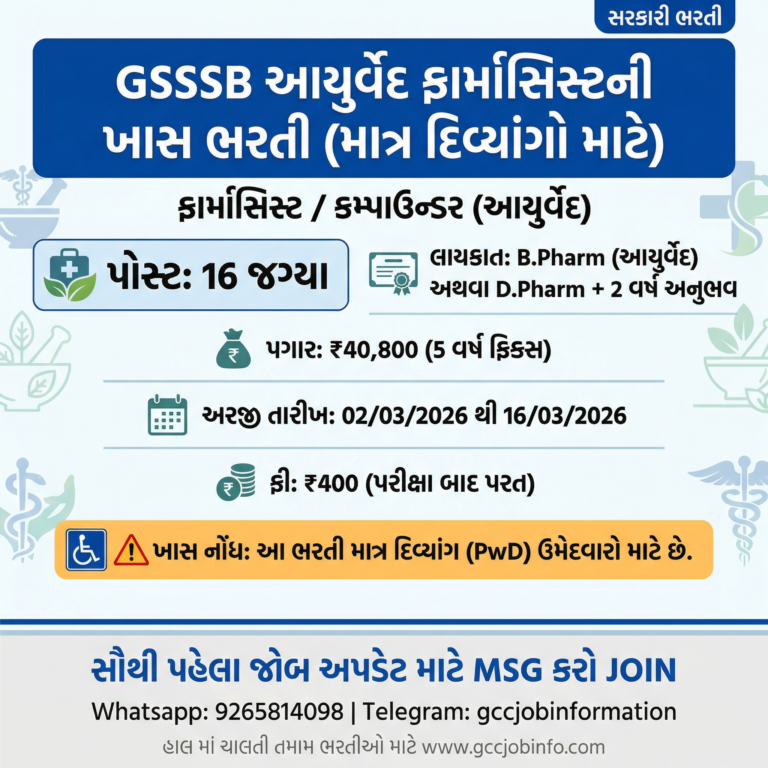 GSSSB Pharmacist Ayurveda Recruitment 2026