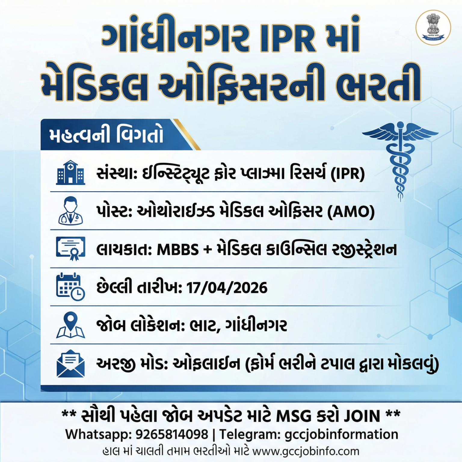 IPR Recruitment 2026 for Authorized Medical Officer Posts