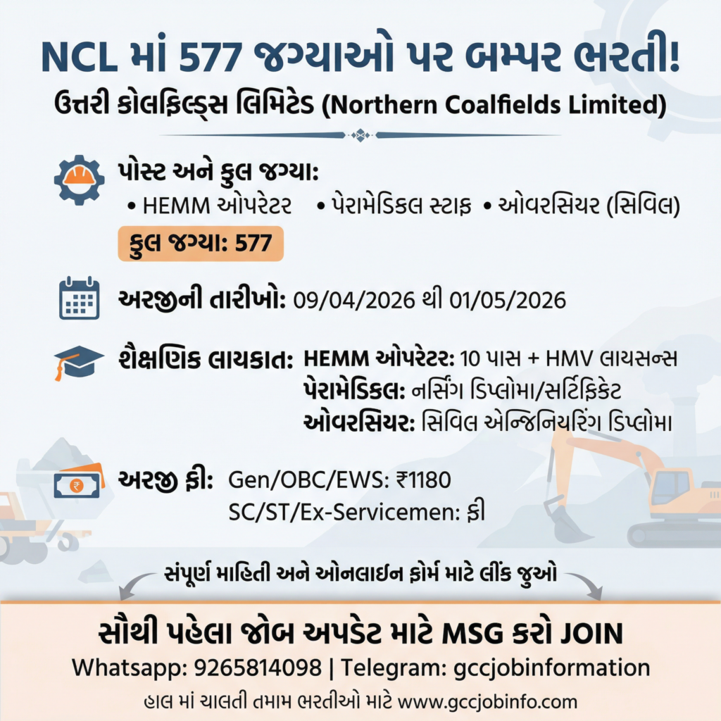NCL Recruitment 2026: Apply Online for 577 HEMM Operator, Paramedical & Overseer Posts 2 NCL Recruitment 2026
