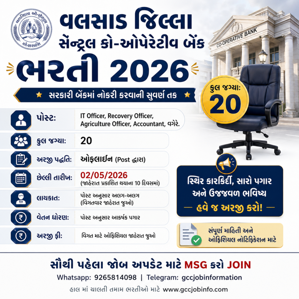Valsad Central Co operative Bank Recruitment 2026