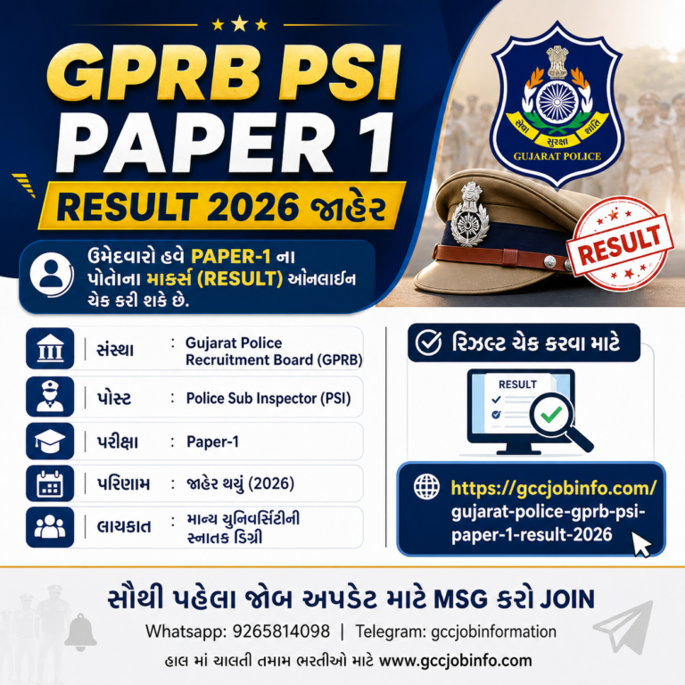 Gujarat Police GPRB PSI Paper 1 Result 2026
