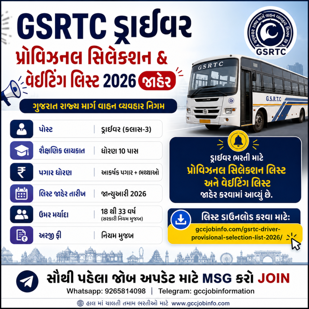 GSRTC Driver Provisional Selection List 2026