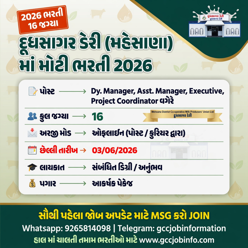 Dudhsagar Dairy Recruitment 2026