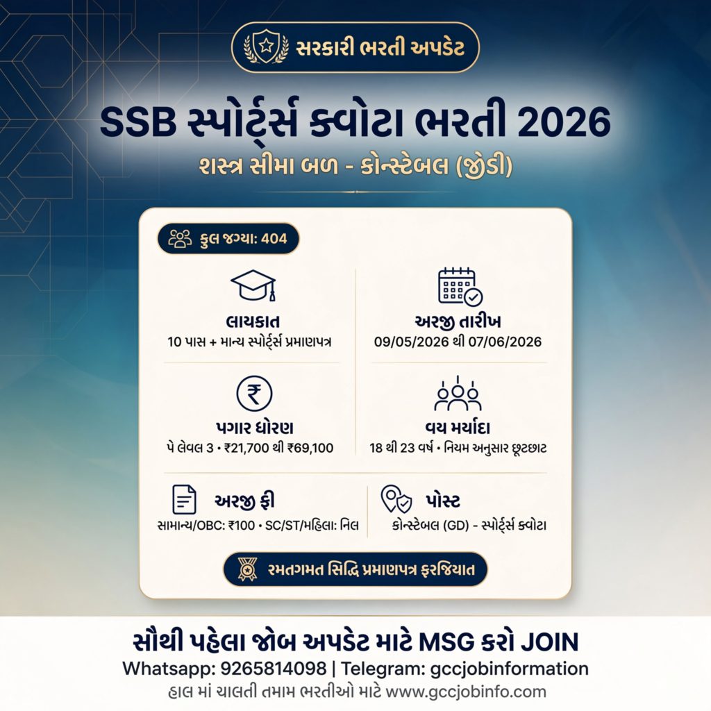 SSB GD Sports Quota Recruitment 2026: Apply Online for 404 Constable Posts 2 SSB GD Sports Quota Recruitment 2026