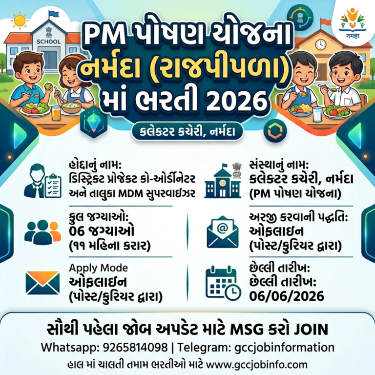 JMC Recruitment 2024:JMC Recruitment for Medical Officer Posts 3 PM Poshan Yojana Narmada Recruitment 2026