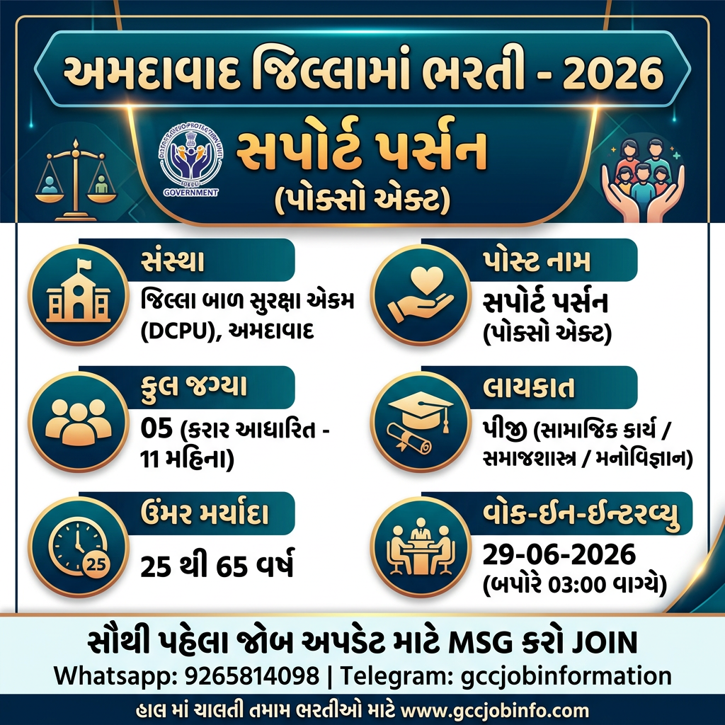 Ahmedabad District Support Person Recruitment 2026