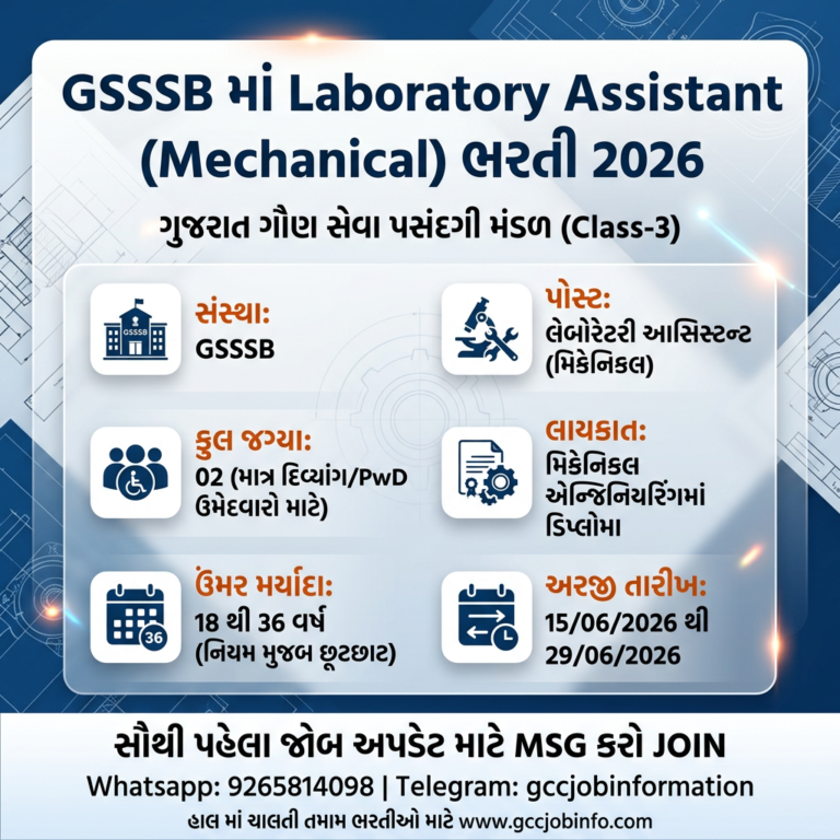 GSSSB CCE rejected List applications for (Group A – B) 2024 3 GSSSB Laboratory Assistant Recruitment 2026