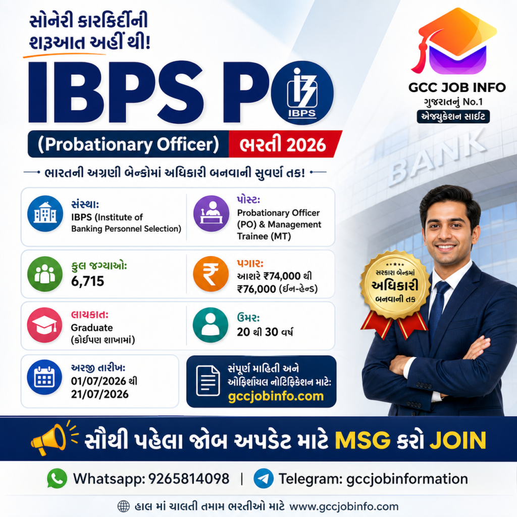 IBPS PO Recruitment 2026 માટે 6715 જગ્યાઓ પર સોનેરી તક 2 IBPS PO Recruitment 2026