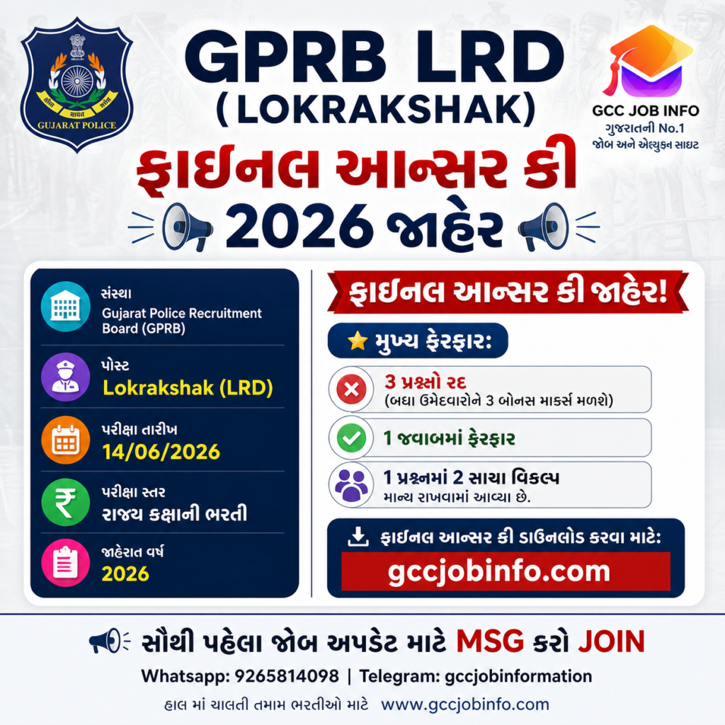 GPRB Lokrakshak Final Answer Key 2026 Released – 3 Questions Cancelled and Answer Changes Announced 1 GPRB Lokrakshak Final Answer Key 2026