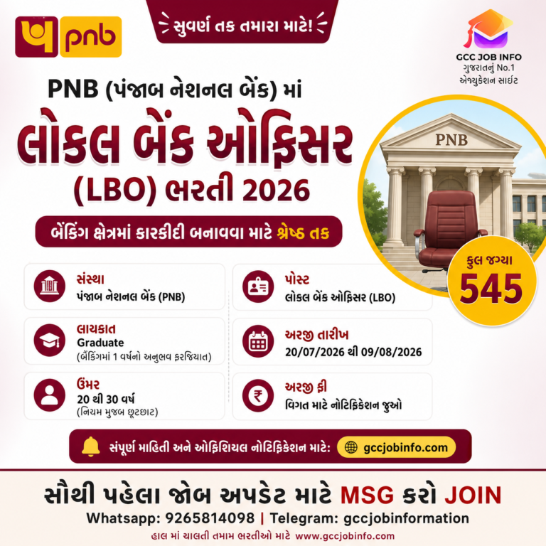 GSSSB CCE rejected List applications for (Group A – B) 2024 4 PNB LBO Recruitment 2026