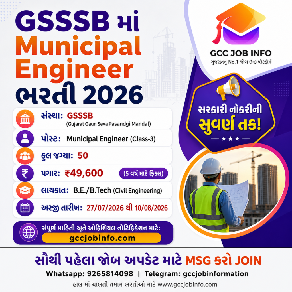 GSSSB Municipal Engineer Recruitment 2026: Apply Online for 50 Class 3 Posts – Salary up to 126600 2 GSSSB Municipal Engineer Recruitment 2026