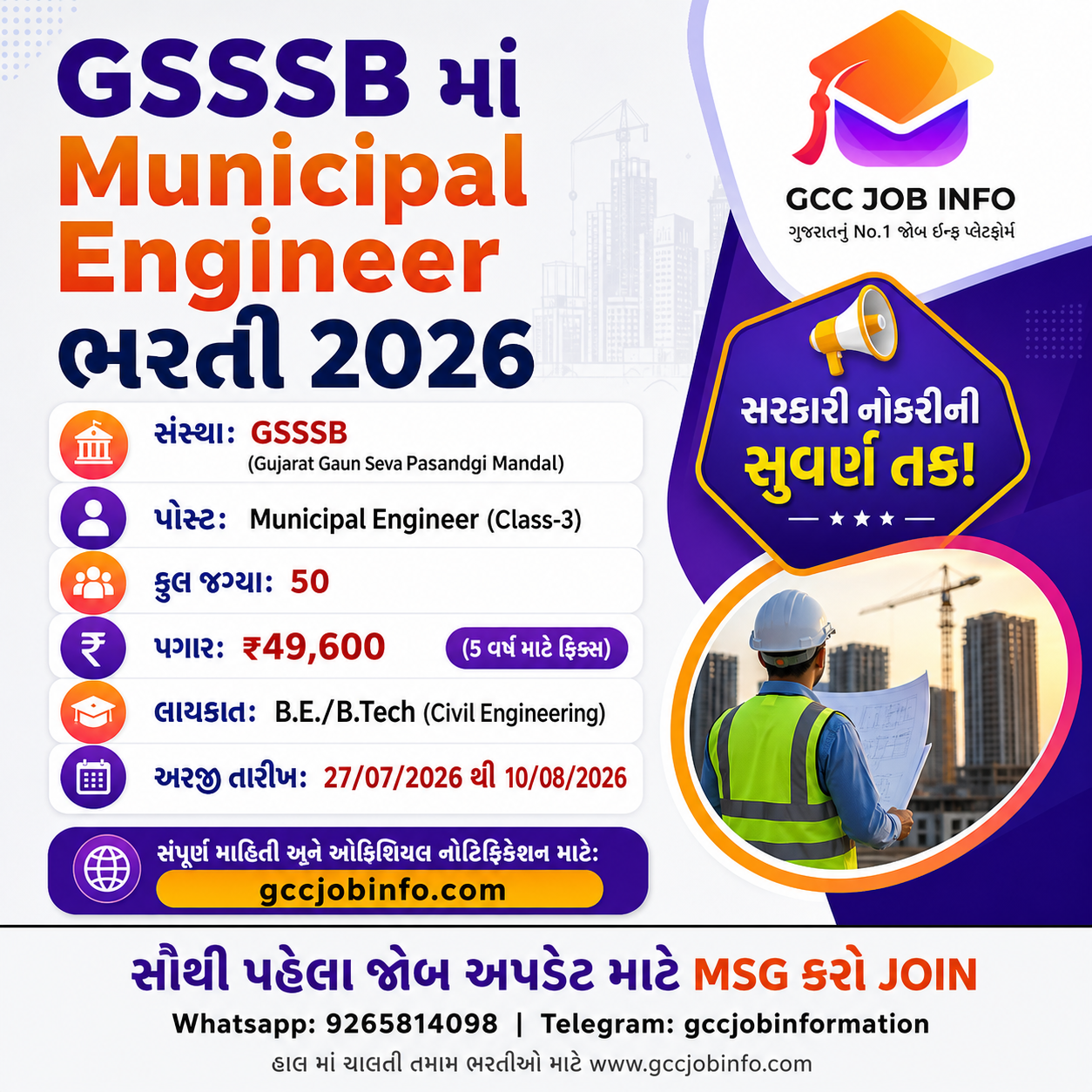 GSSSB Municipal Engineer Recruitment 2026