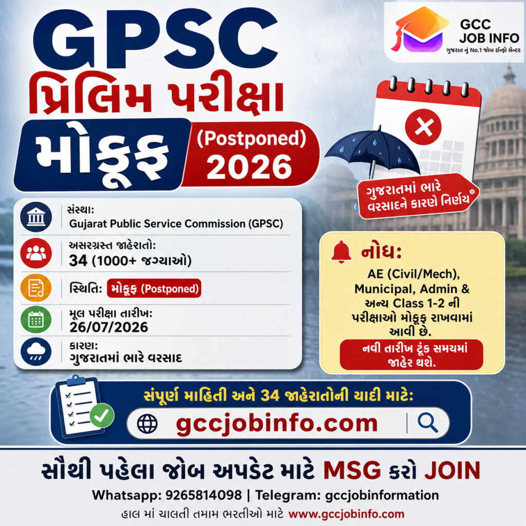 GPSC Prelim Exam Postponed 2026