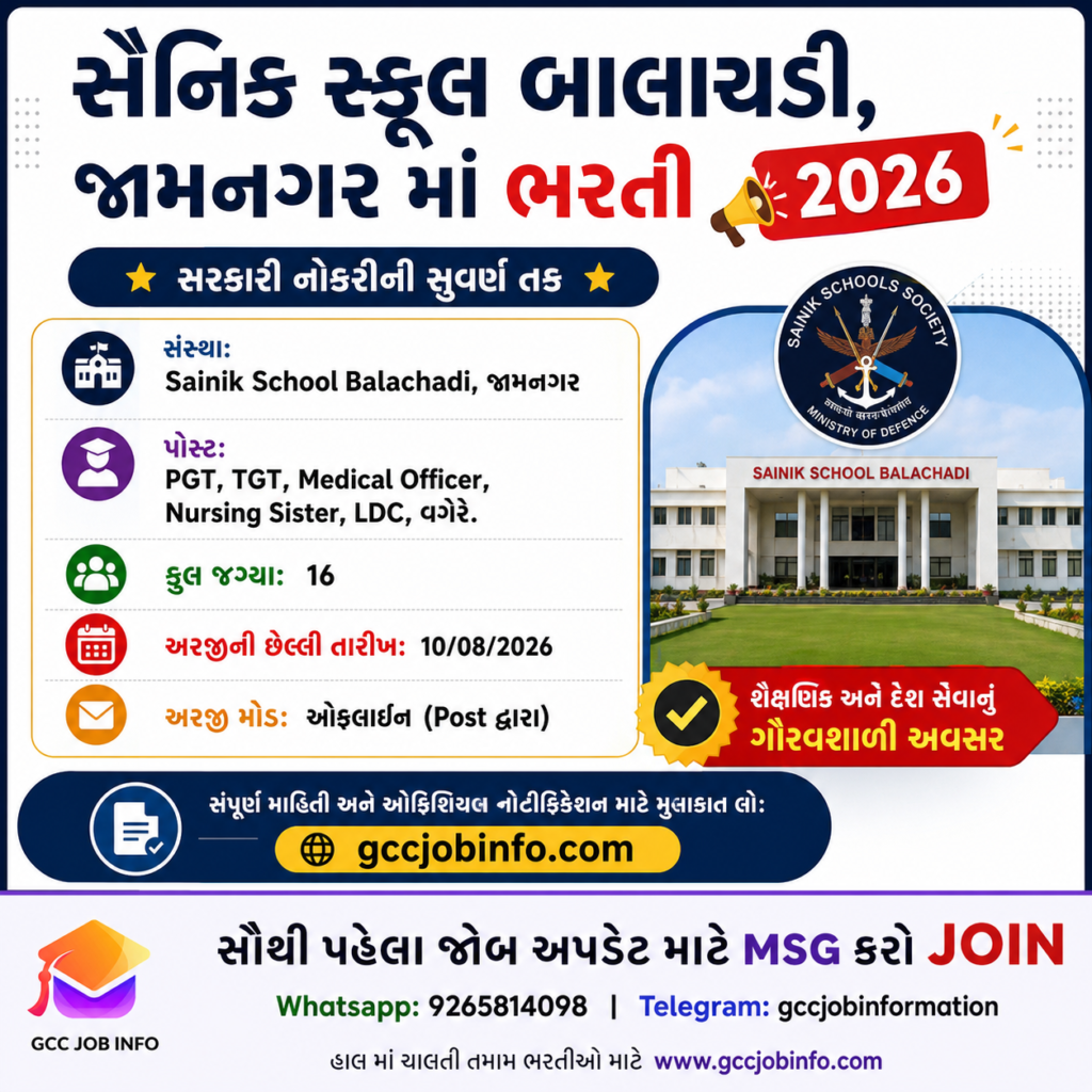Sainik School Balachadi Recruitment 2026
