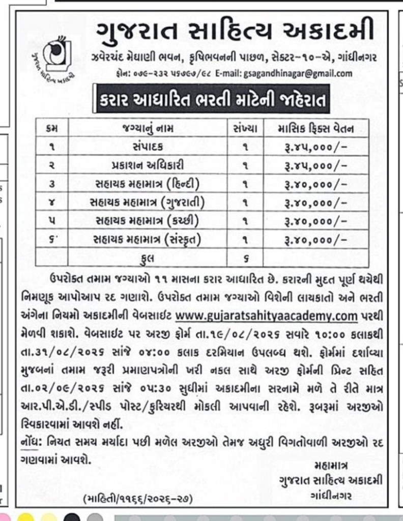 Gujarat Sahitya Akademi Recruitment 2026 for 6 Contractual Posts 3 image 138