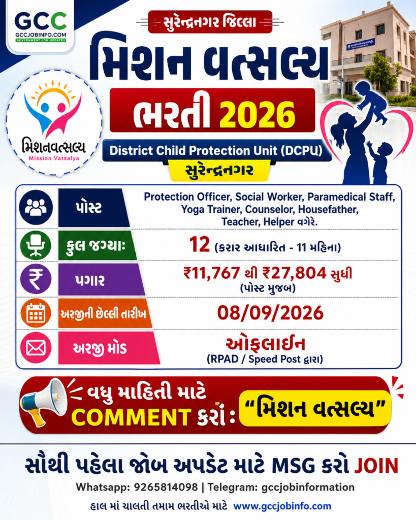 Mission Vatsalya Surendranagar Recruitment 2026