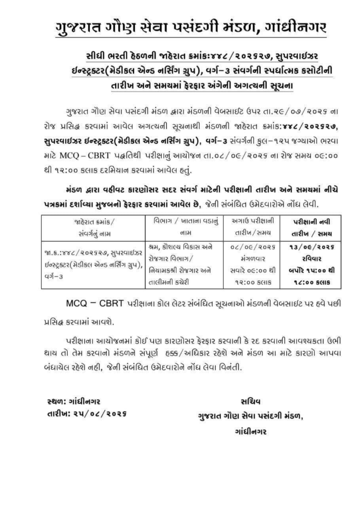 GSSSB Supervisor Instructor Exam Date Change 2026 Important New Schedule for 125 Posts 3 GSSSB Supervisor Instructor Exam Date Change 2026