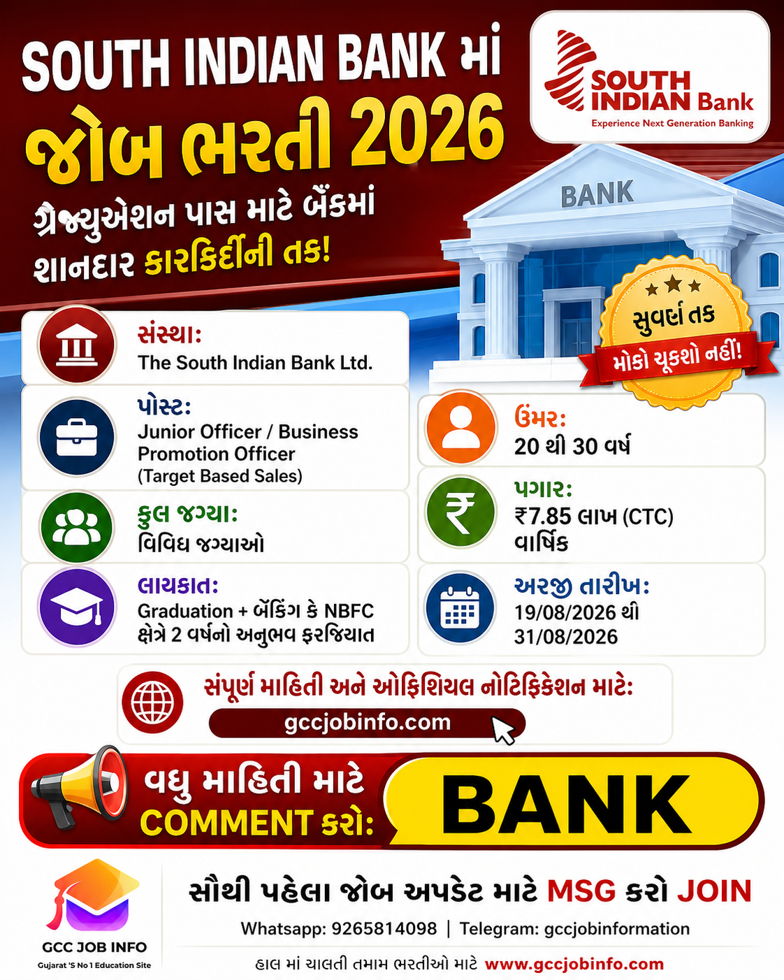  South Indian Bank Junior Officer Recruitment 2026