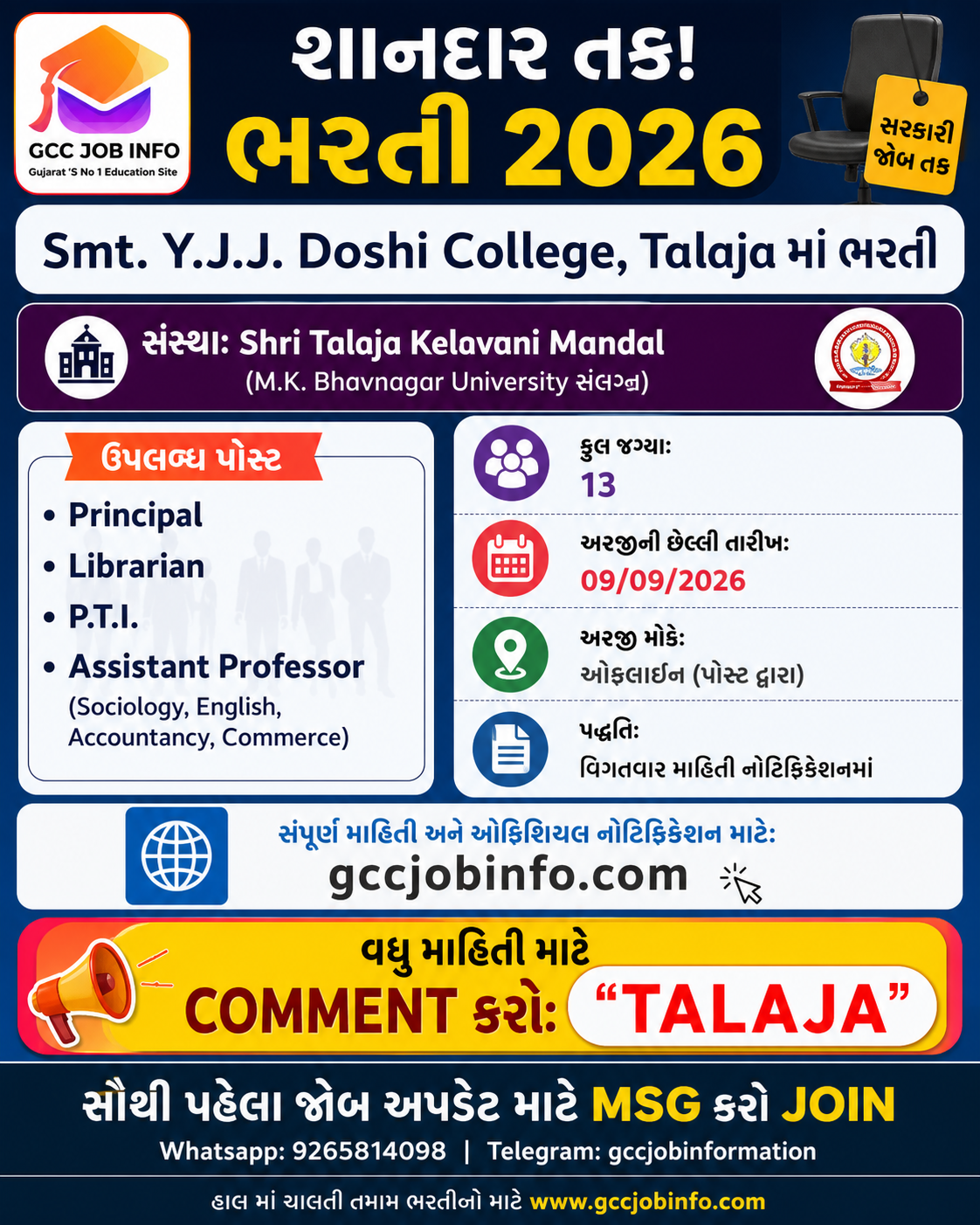 Talaja College Recruitment 2026