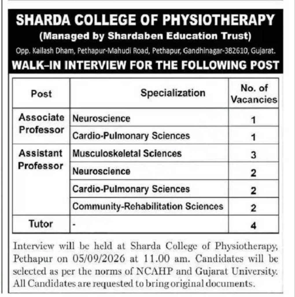 Sharda College Physiotherapy Recruitment 2026