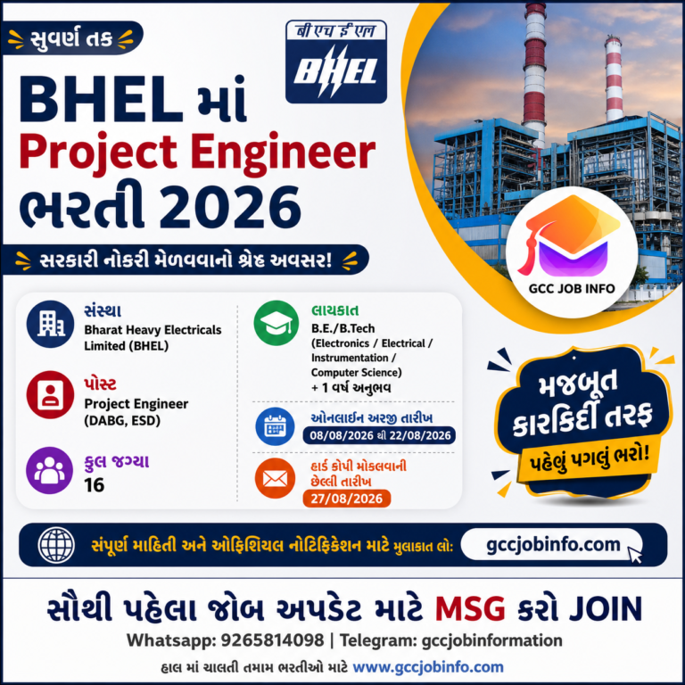 GSSSB CCE rejected List applications for (Group A – B) 2024 3 BHEL Project Engineer Recruitment 2026