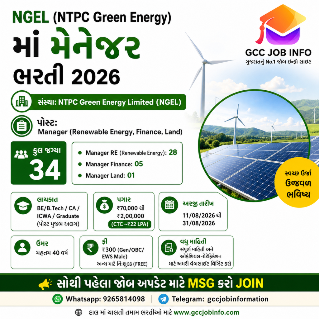 NGEL Manager Recruitment 2026: Apply Online for 34 Manager Posts at NTPC Green Energy – Pay Scale 70000 to 200000 2 NGEL Manager Recruitment 2026