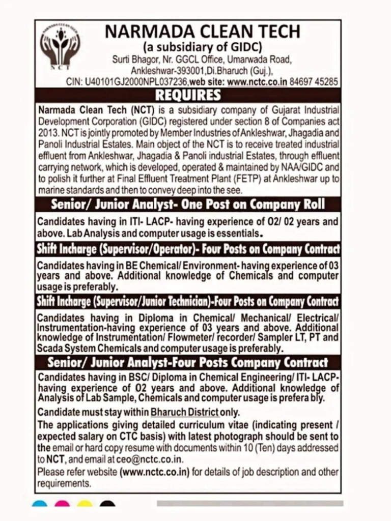 Narmada Clean Tech Recruitment 2026