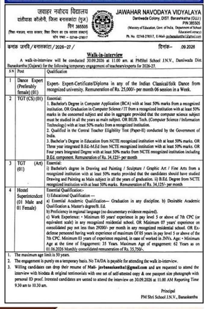5 Great Openings in JNV Dantiwada Banaskantha Walk in Interview 2026 3 image 112