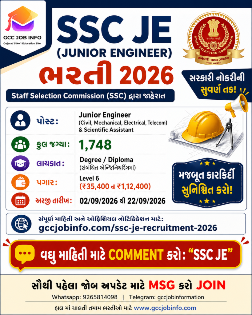 SSC JE Recruitment 2026 Great Chance to Apply Online for 1748 Junior Engineer Posts 2 SSC JE Recruitment 2026