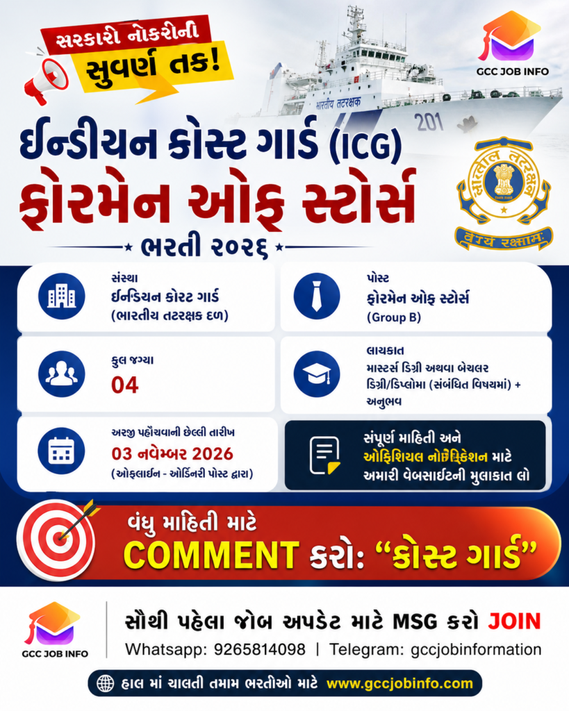 4 Great Openings in Indian Coast Guard Foreman of Stores Recruitment 2026 2 Indian Coast Guard Foreman of Stores Recruitment 2026