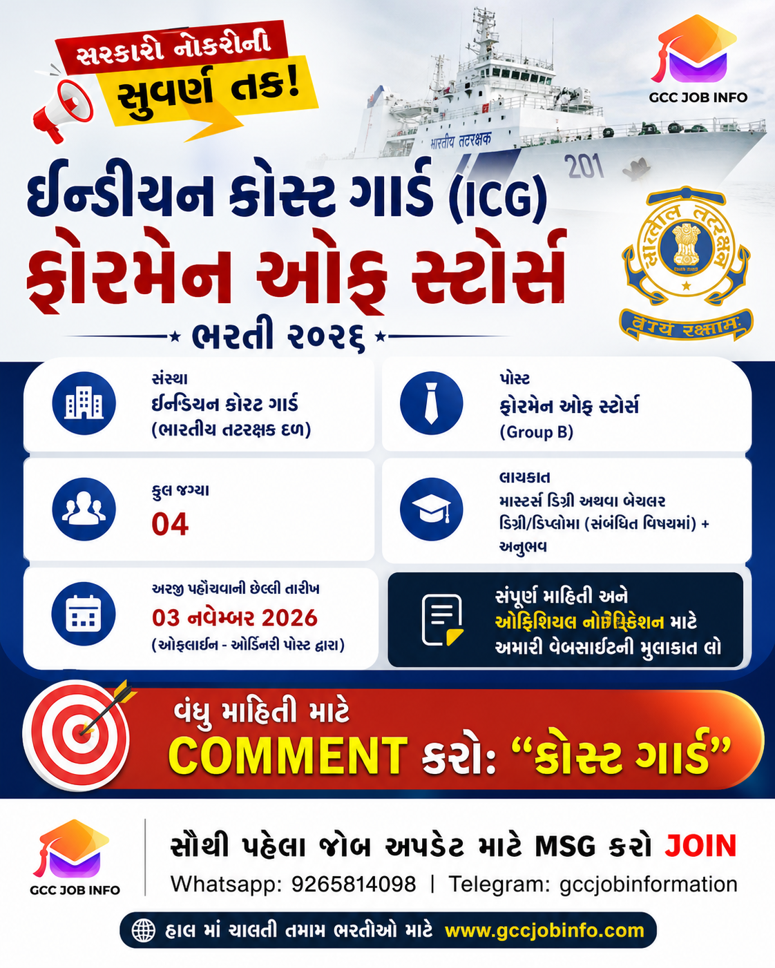 Indian Coast Guard Foreman of Stores Recruitment 2026