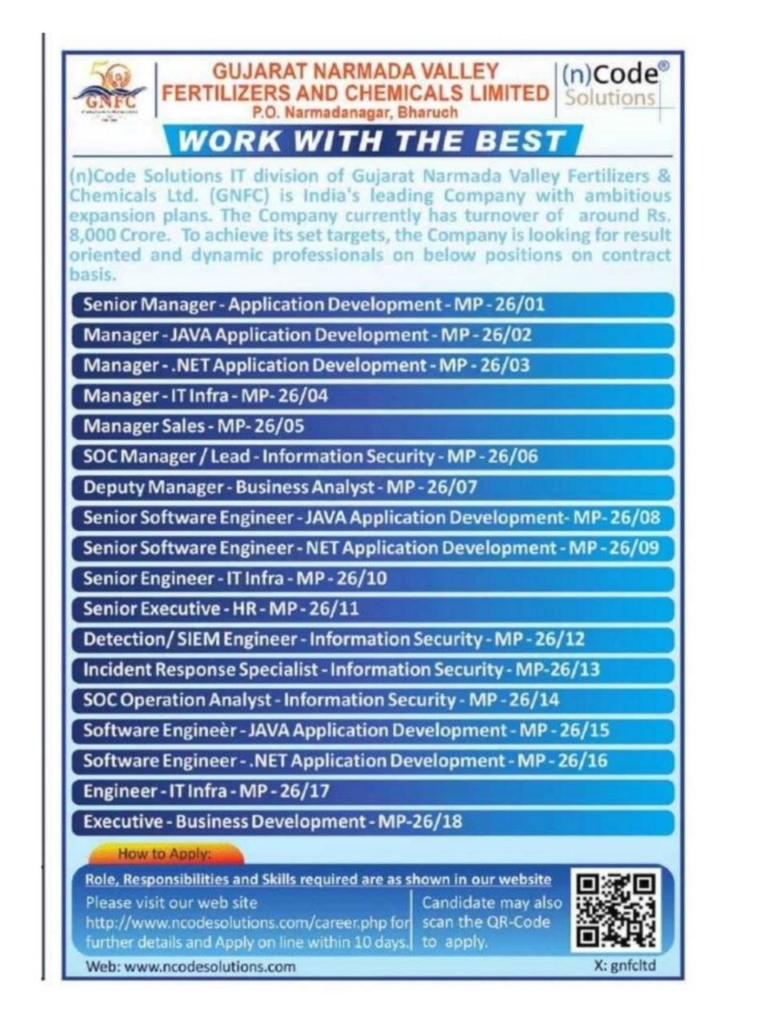 GNFC nCode Solutions Recruitment 2026
