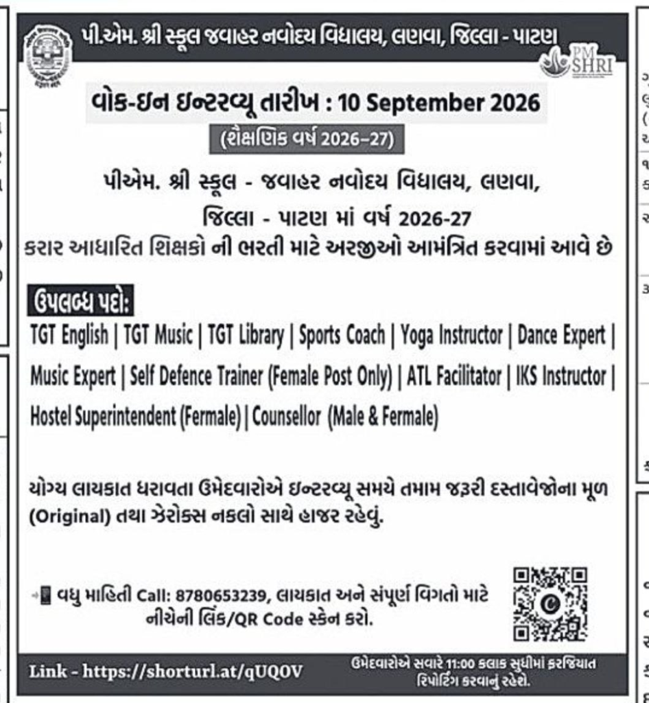 JNV Lavana Patan Recruitment 2026