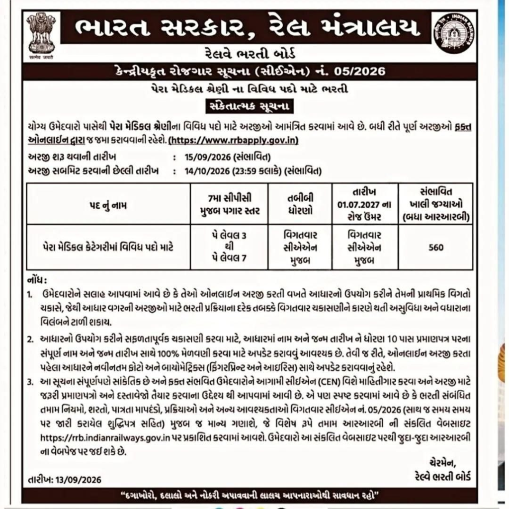 RRB Paramedical Recruitment 2026