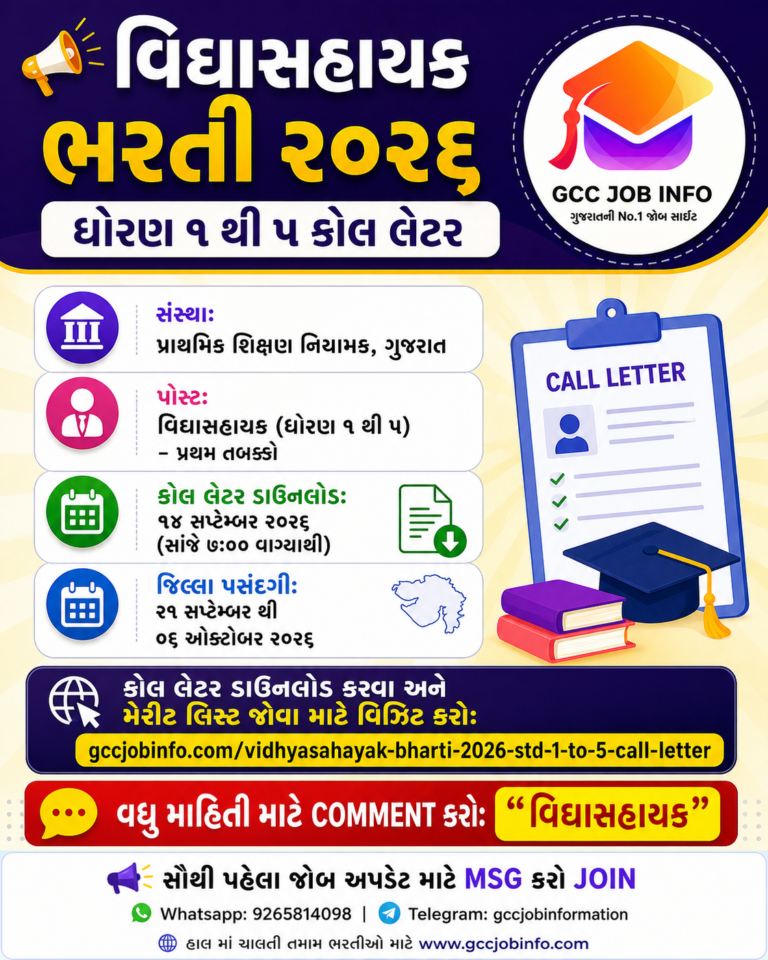 Vidhyasahayak Bharti 2026 Std 1 to 5 Call Letter