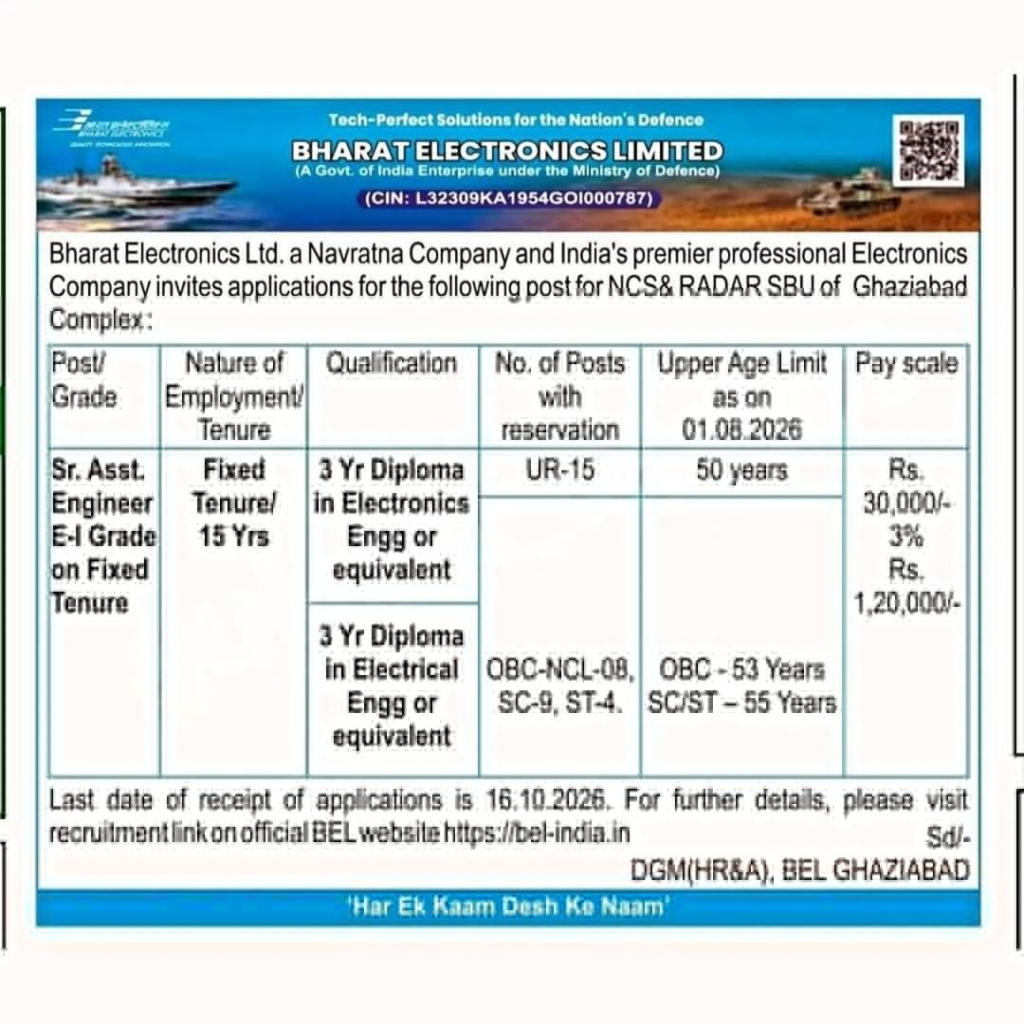 BEL Sr Assistant Engineer Recruitment 2026