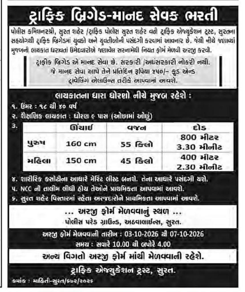 Surat Traffic Brigade Volunteer Recruitment 2026
