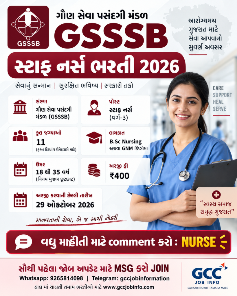 GSSSB Staff Nurse Divyang Recruitment 2026