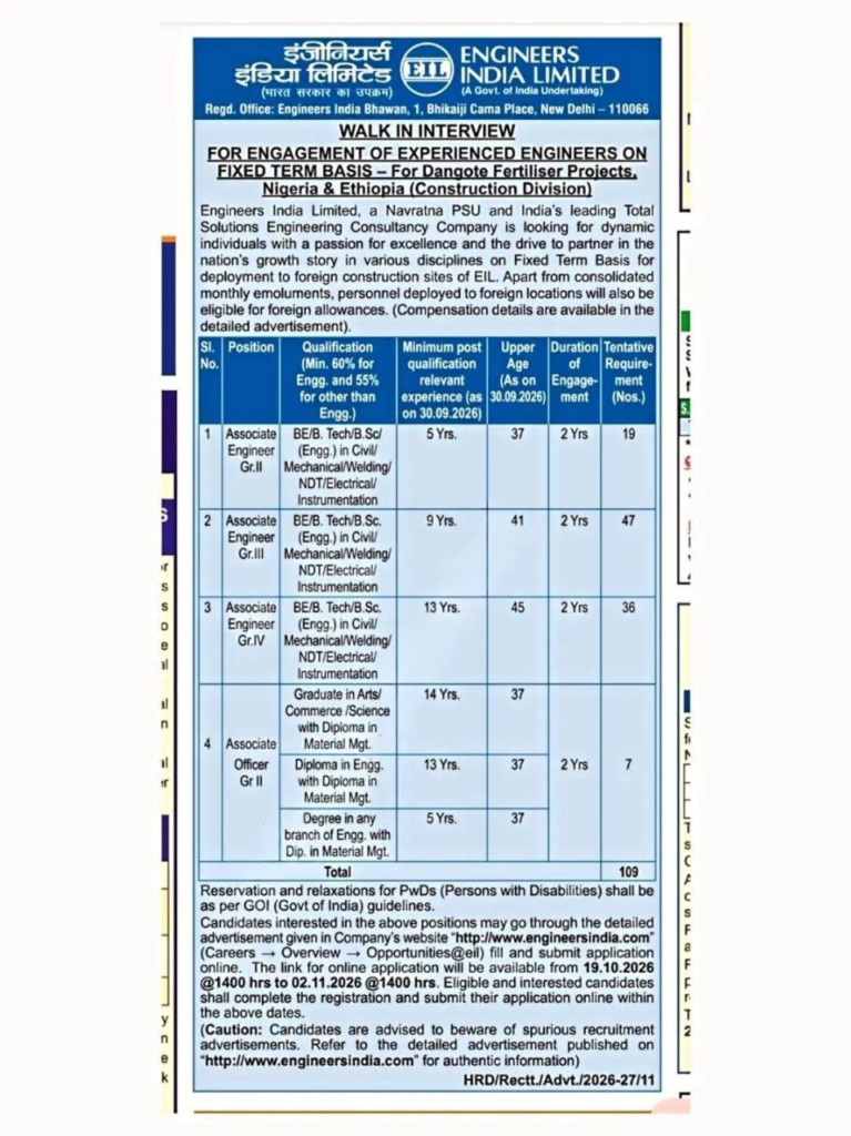 EIL Recruitment 2026