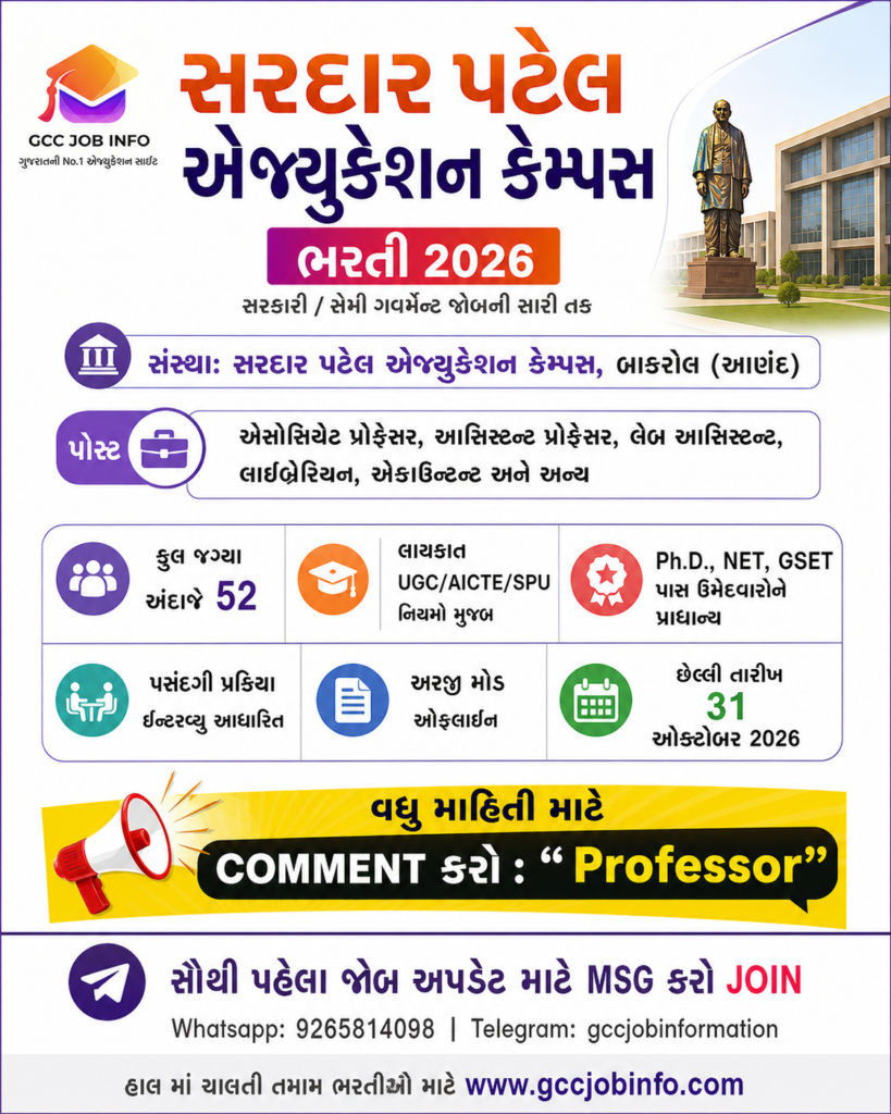 Sardar Patel Education Campus Recruitment 2026