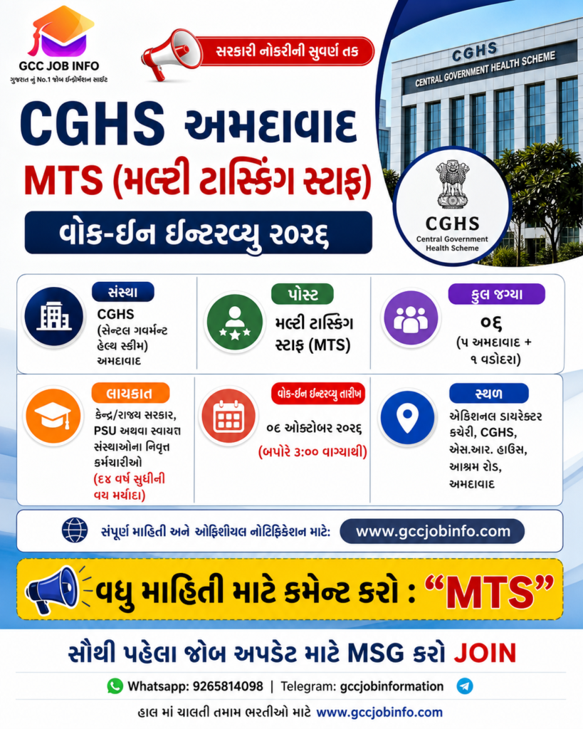 CGHS Ahmedabad MTS Walk in Interview 2026
