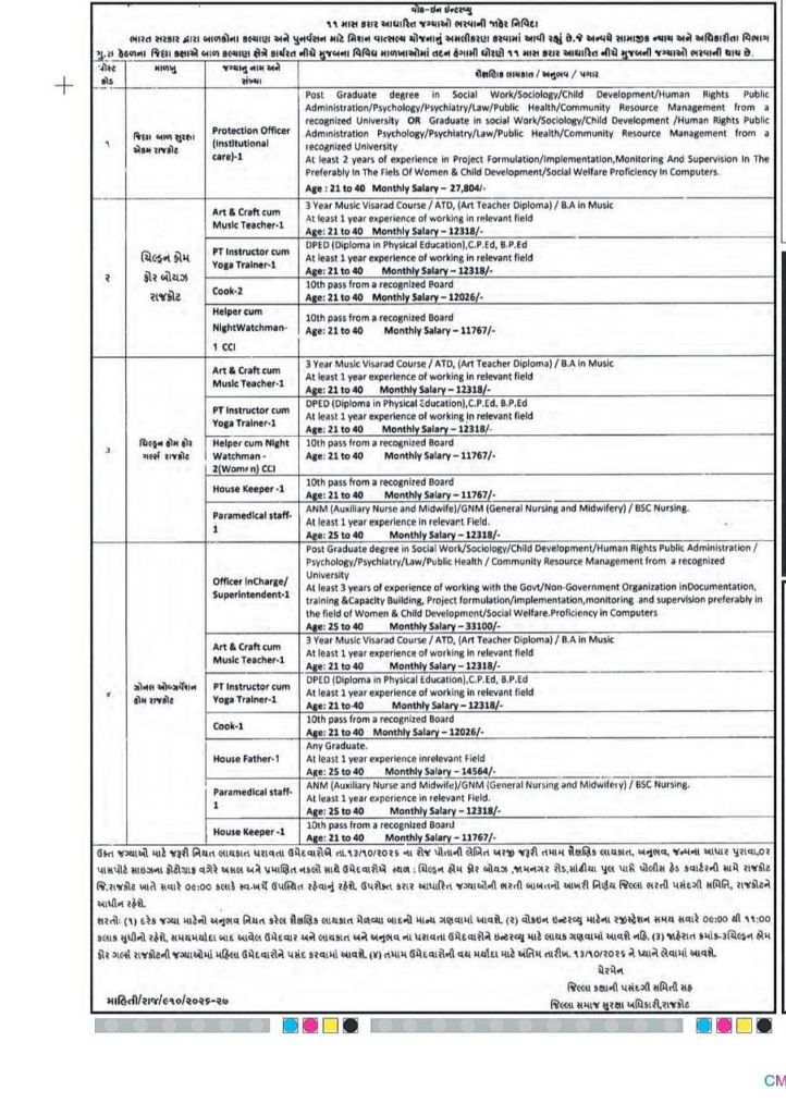 Mission Vatsalya Rajkot Recruitment 2026