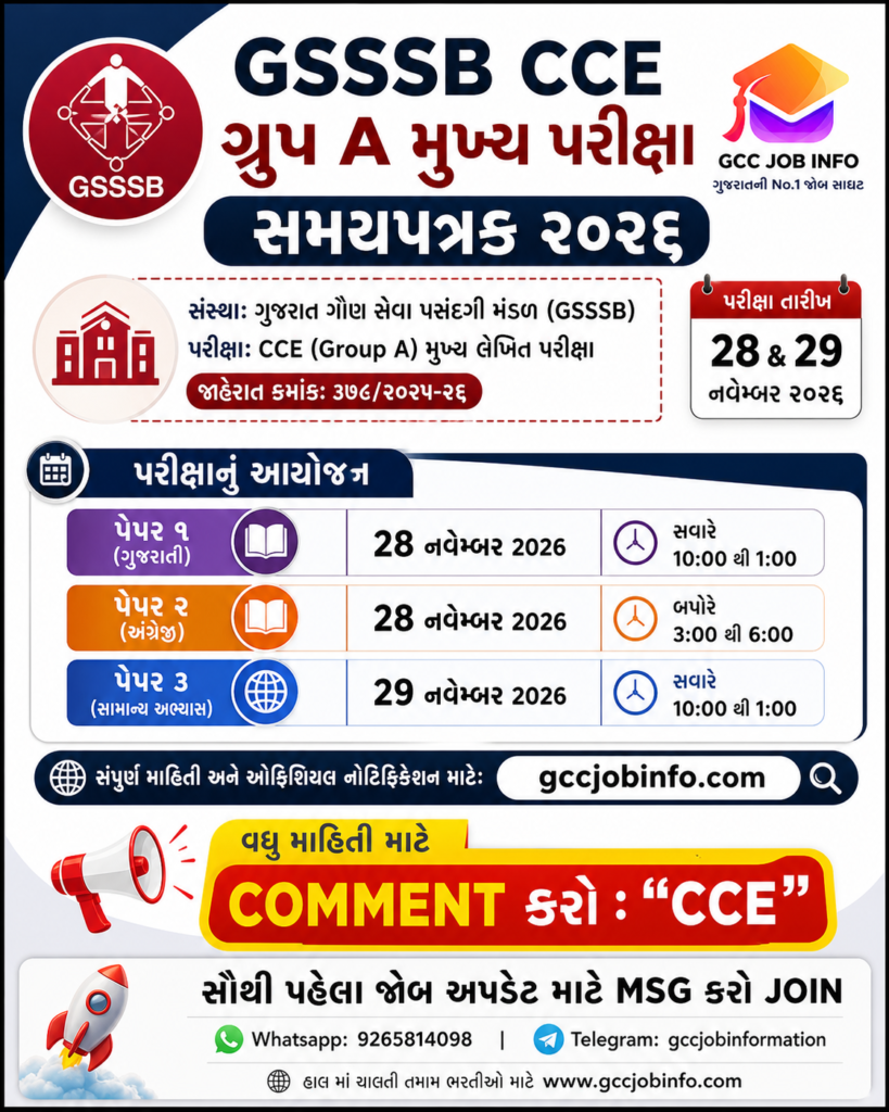 GSSSB CCE Group A Main Exam Schedule 2026