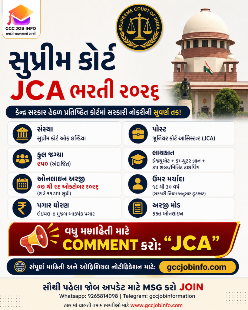 250 Great Posts in Supreme Court JCA Recruitment 2026 for Graduates With Typing Speed 2 Supreme Court JCA Recruitment 2026